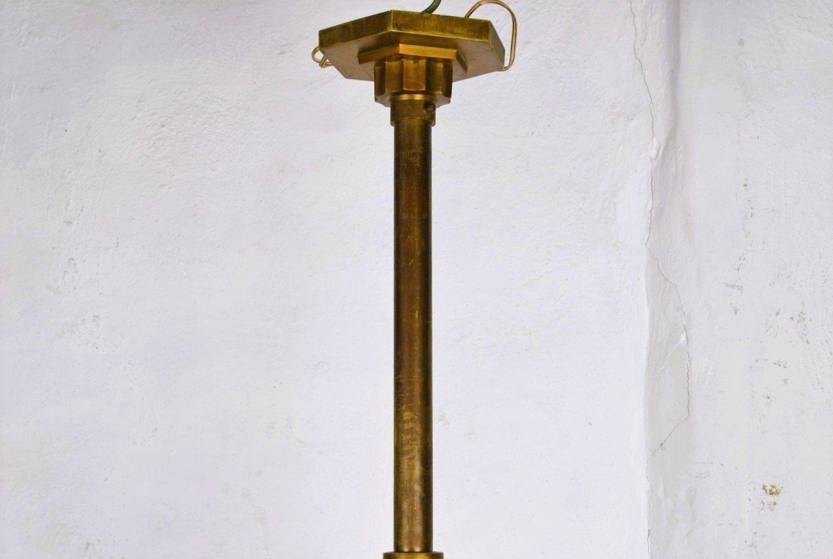 Lustre En Bronze Et Verre, Art Déco, XXème Siècle-photo-4