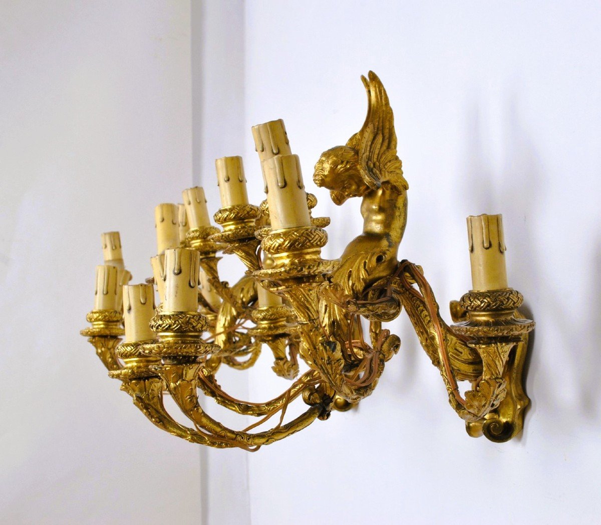 Pair Of Gilt Bronze Wall Lights With Winged Putti, Napoleon III, 19th Century-photo-2