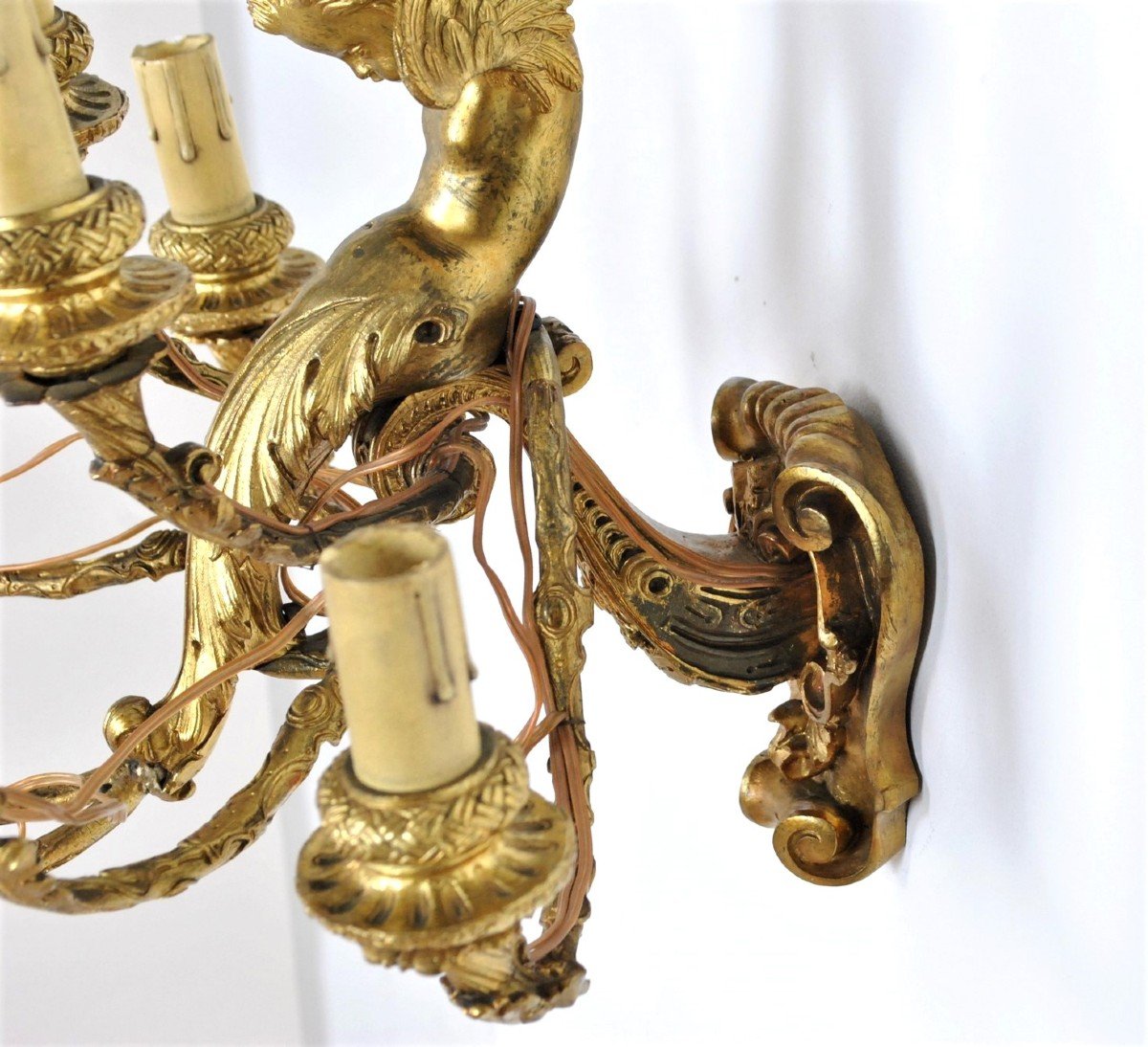 Pair Of Gilt Bronze Wall Lights With Winged Putti, Napoleon III, 19th Century-photo-4