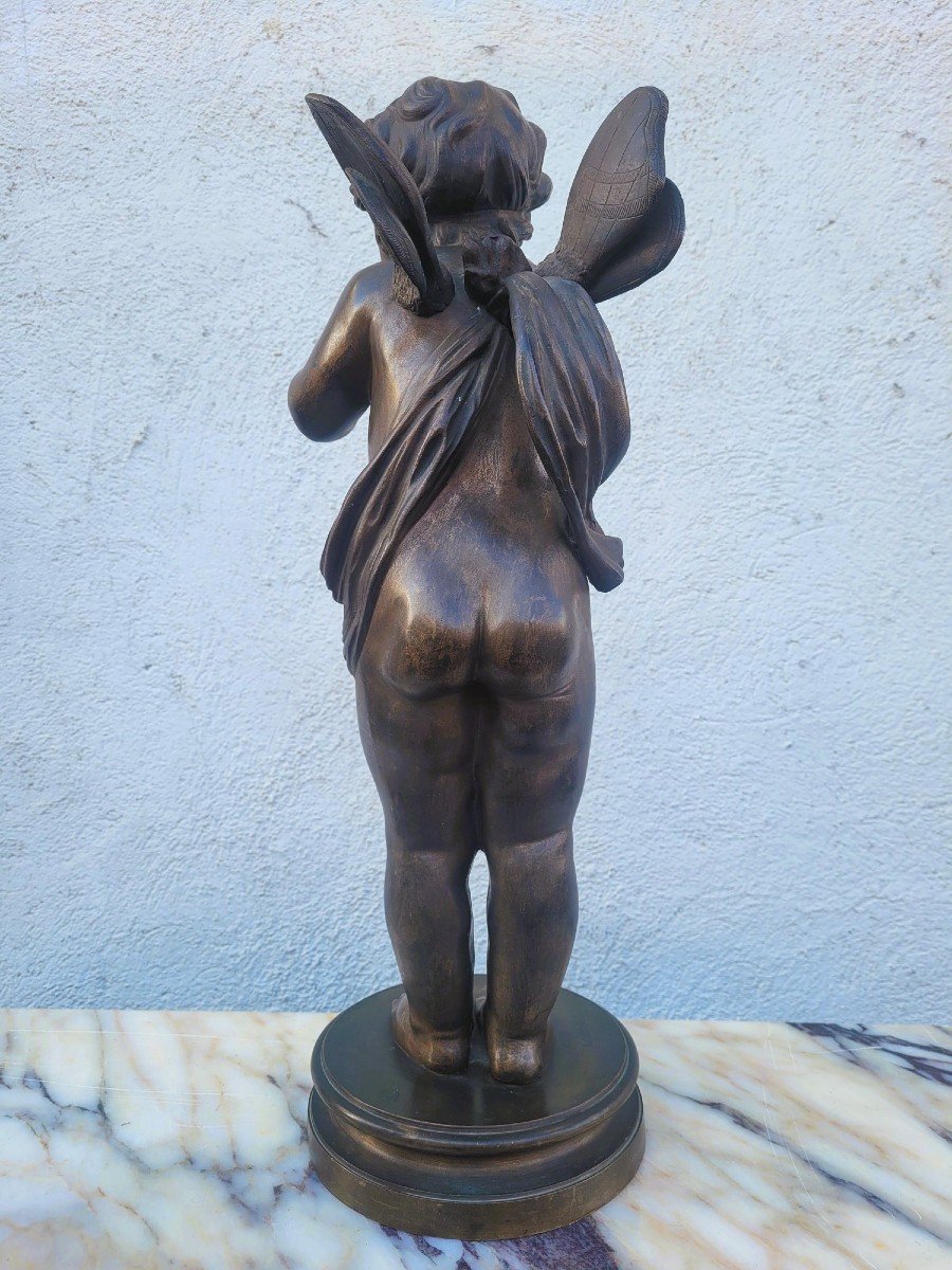 Bronze Of A Winged Putto On Foot, Late 19th Century Early 20th Century-photo-3