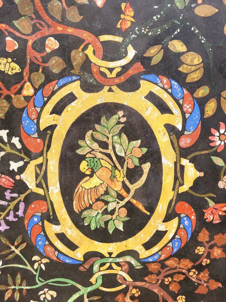 Scagliola, Flowers And Birds Decor, Late 19th Early 20th Century-photo-1