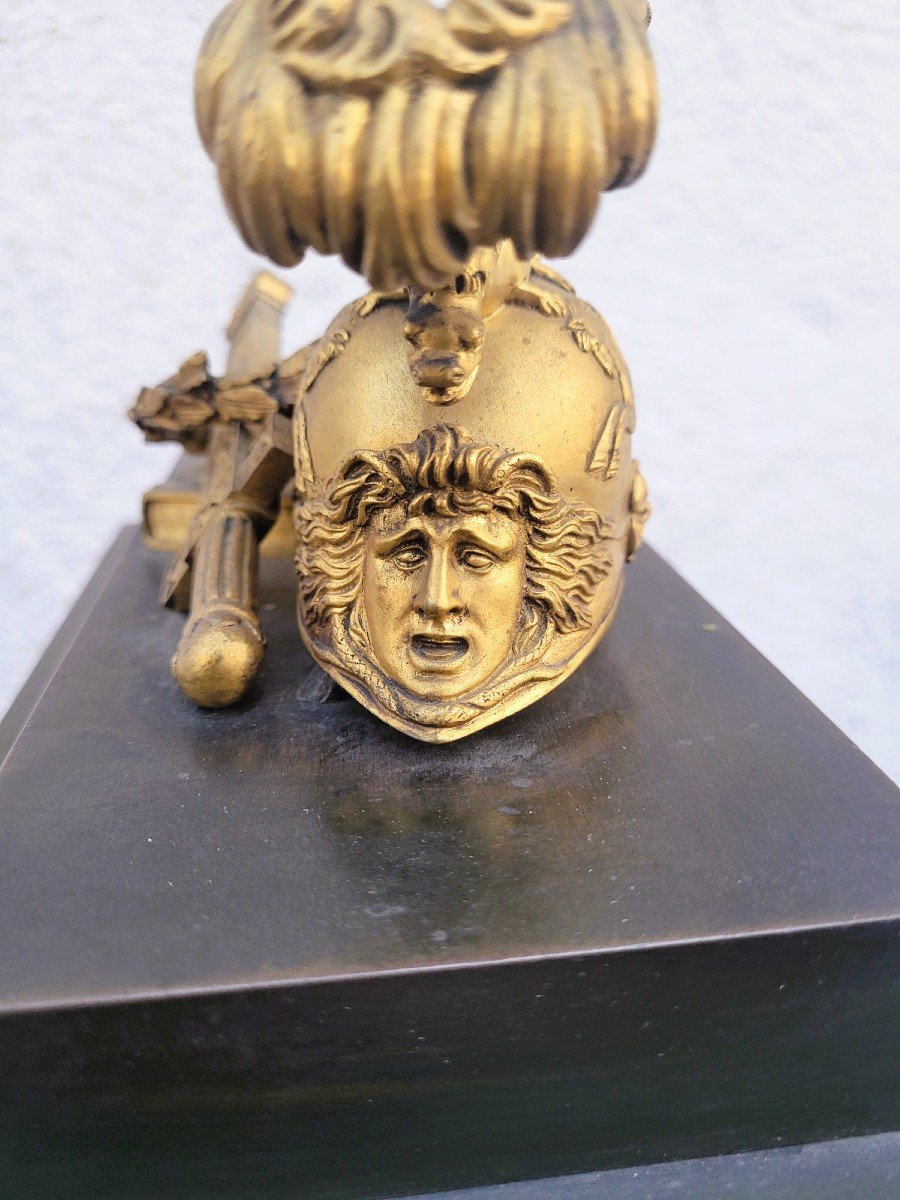 Clock With Warrior Helmet, Bronze, 19th Century-photo-6