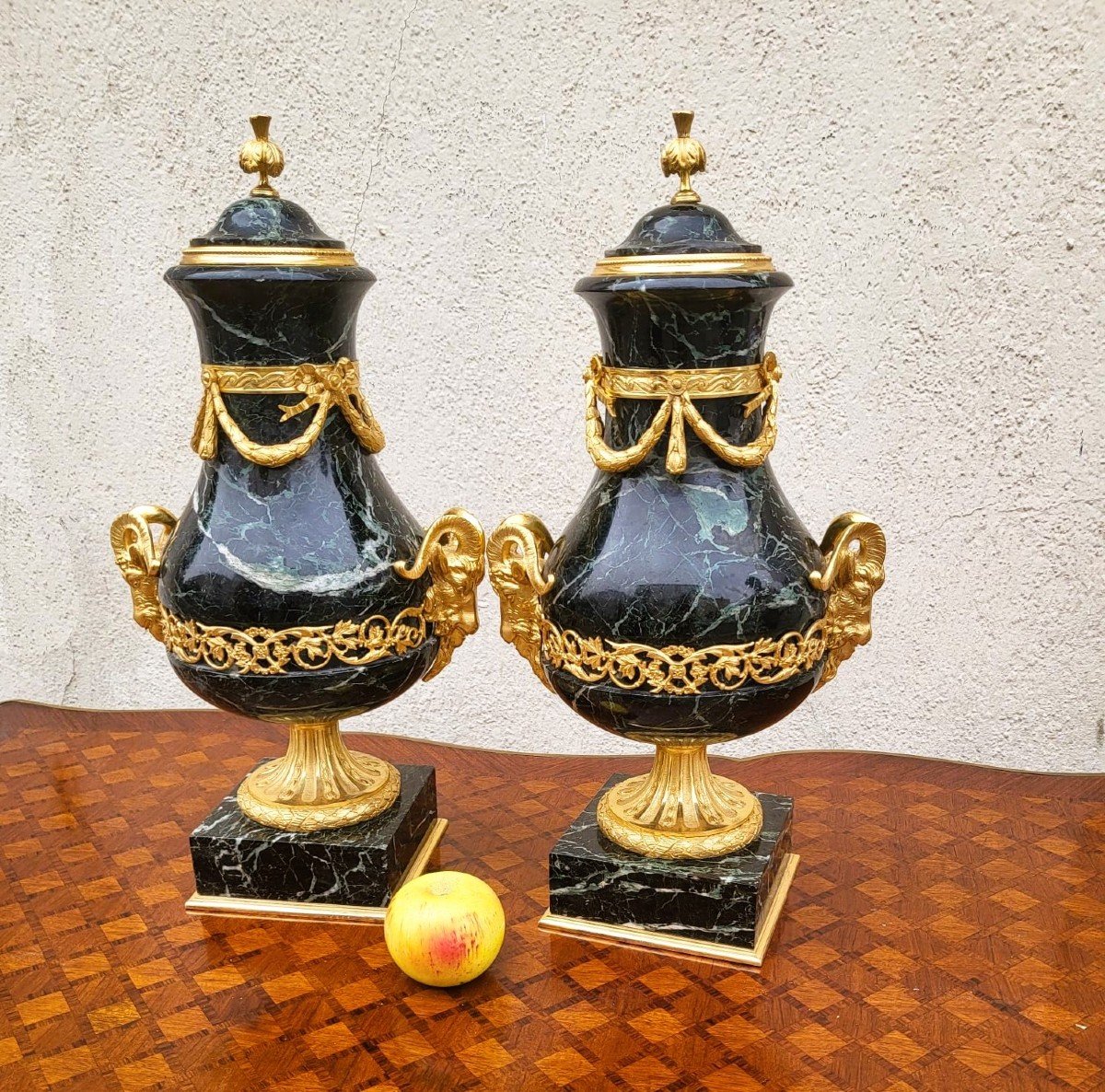 Pair Of Marble And Bronze Cassolettes, 19th Century-photo-2