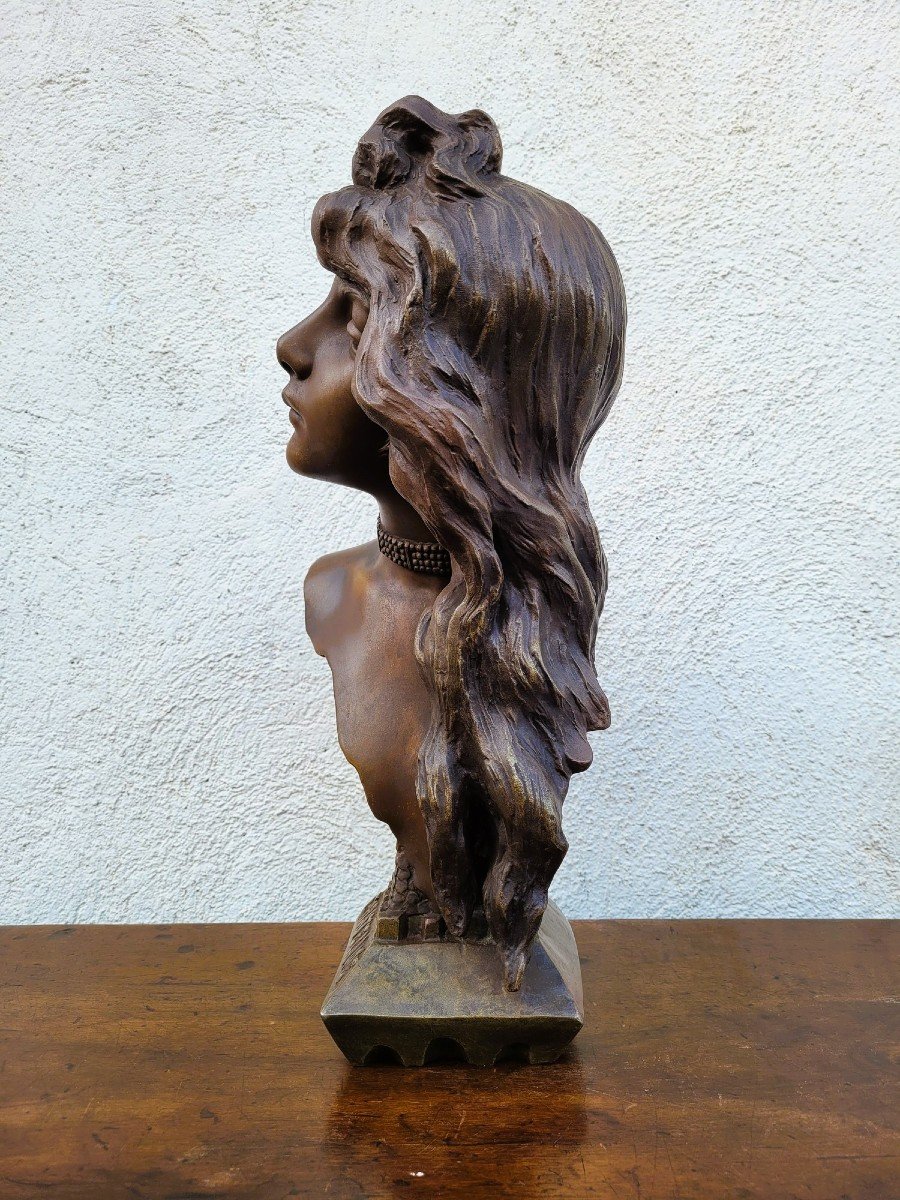 E Villanis, Chatelaine, Signed Sculpture, 19th Century-photo-2