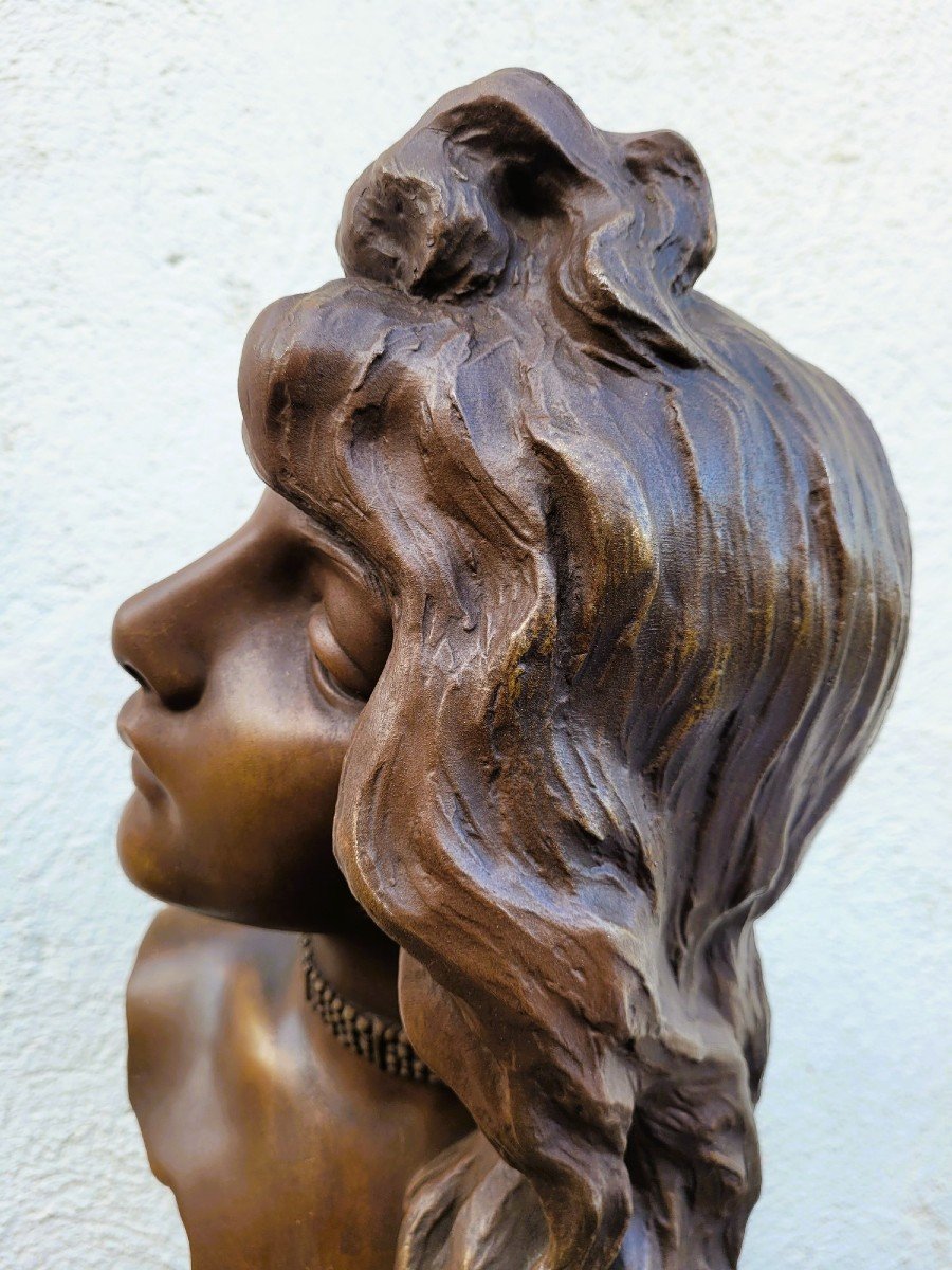 E Villanis, Chatelaine, Signed Sculpture, 19th Century-photo-3