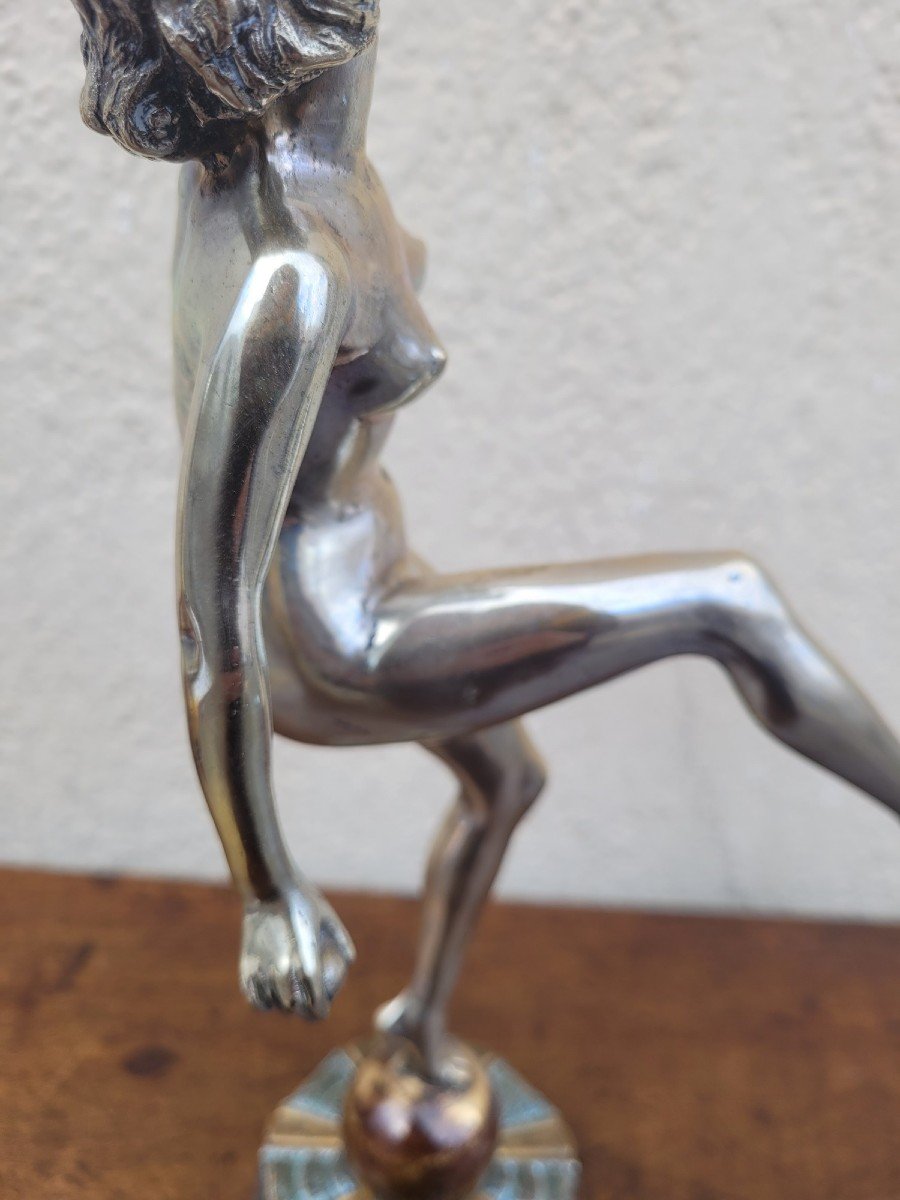 Danseuse Aux Balles En Bronze Argenté, Art Déco, XXème Siècle-photo-4