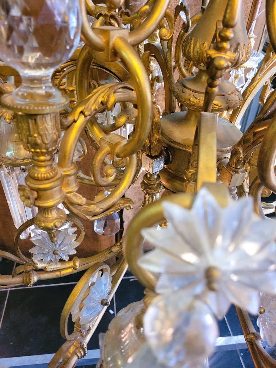 Grand Lustre (H 125cm) ,Bronze Doré Et Cristal, Napoléon III, Début XXème Siècle-photo-5