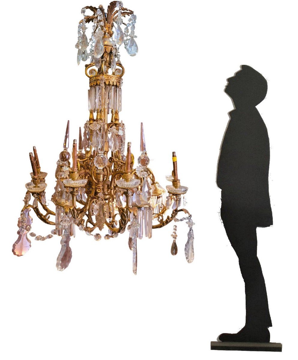 Grand Lustre (H 125cm) ,Bronze Doré Et Cristal, Napoléon III, Début XXème Siècle-photo-8