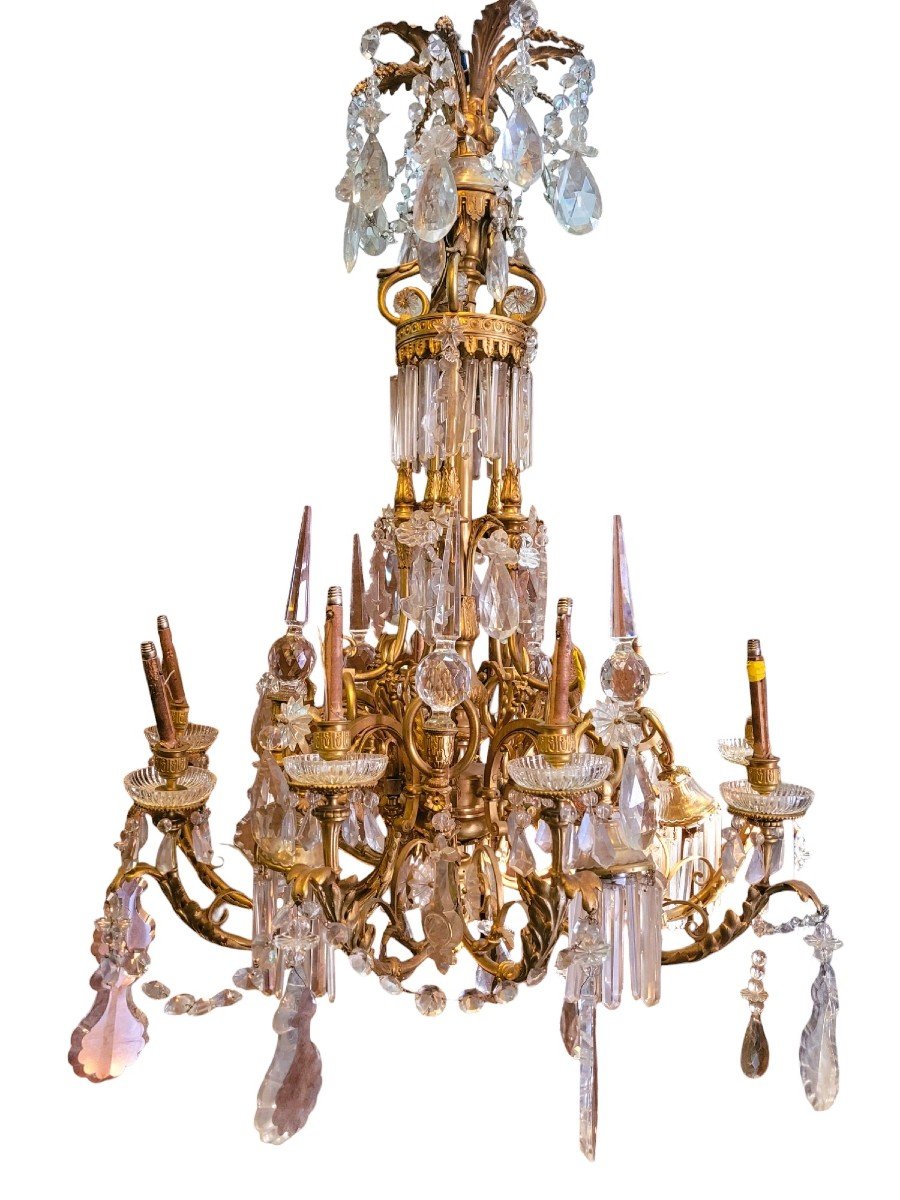 Grand Lustre (H 125cm) ,Bronze Doré Et Cristal, Napoléon III, Début XXème Siècle