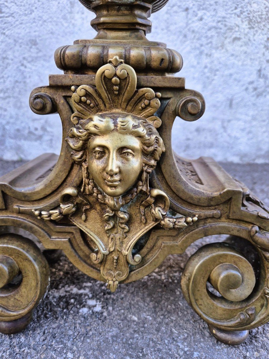 Paire De Chenets En Bronze Et Fer De Style Louis XIV, XIXème Siècle-photo-8