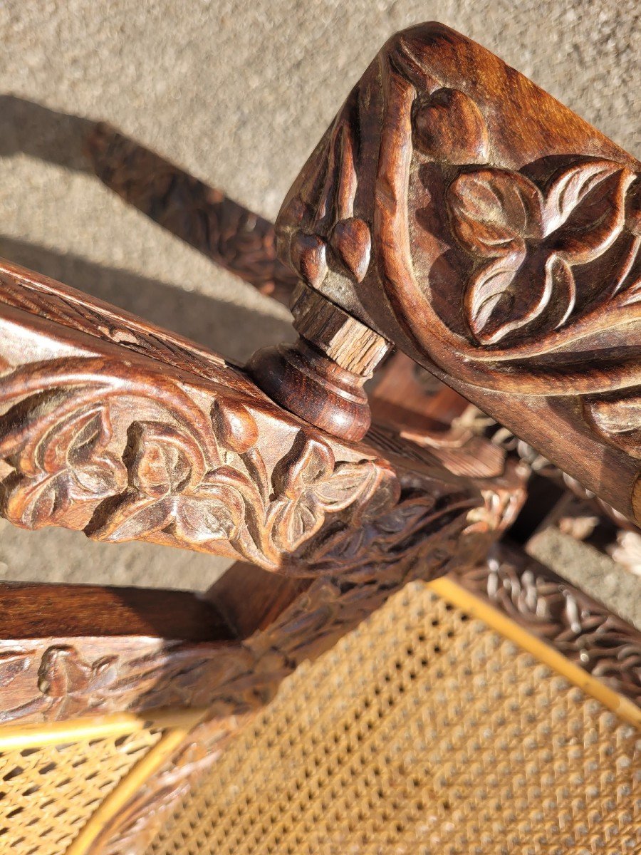Fauteuil Pliant En Bois Sculpté, Inde XIXème Siècle-photo-3