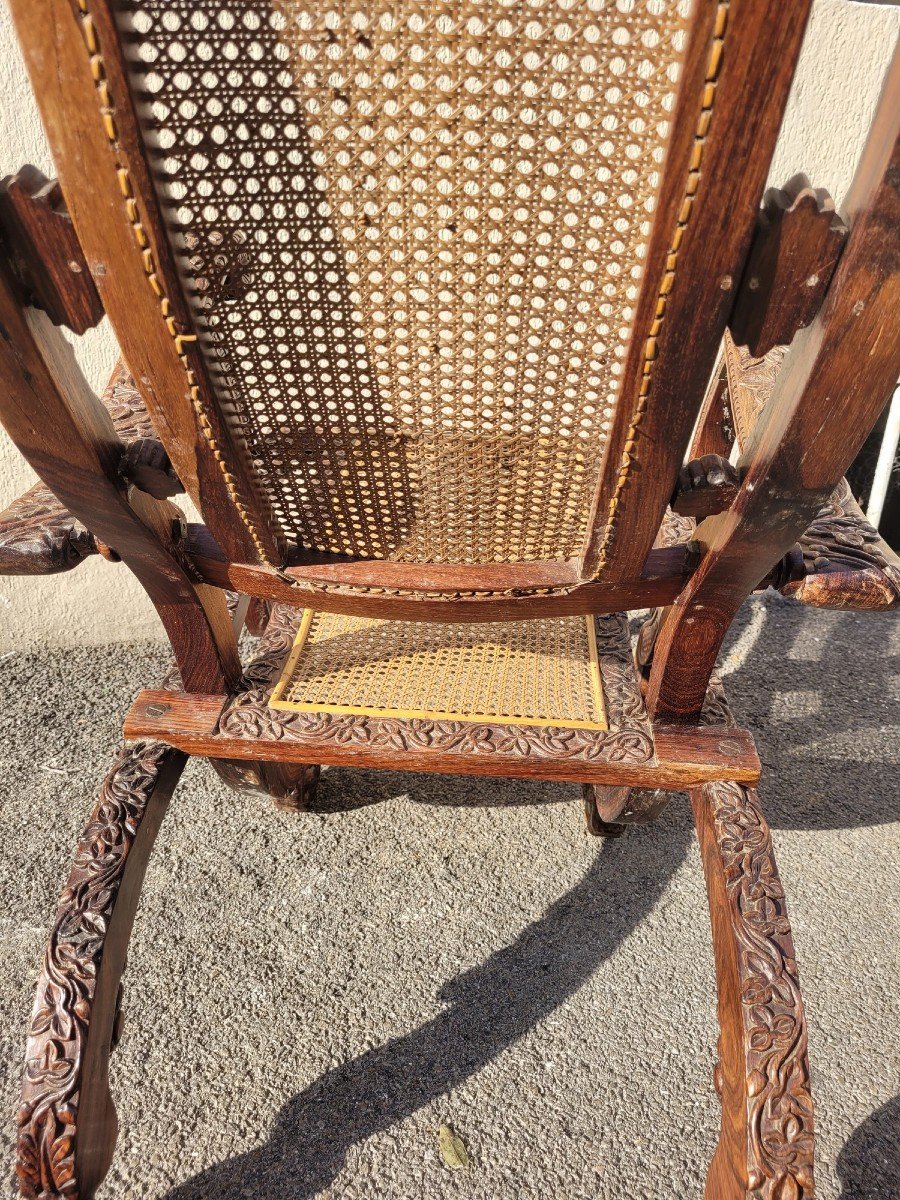 Fauteuil Pliant En Bois Sculpté, Inde XIXème Siècle-photo-6