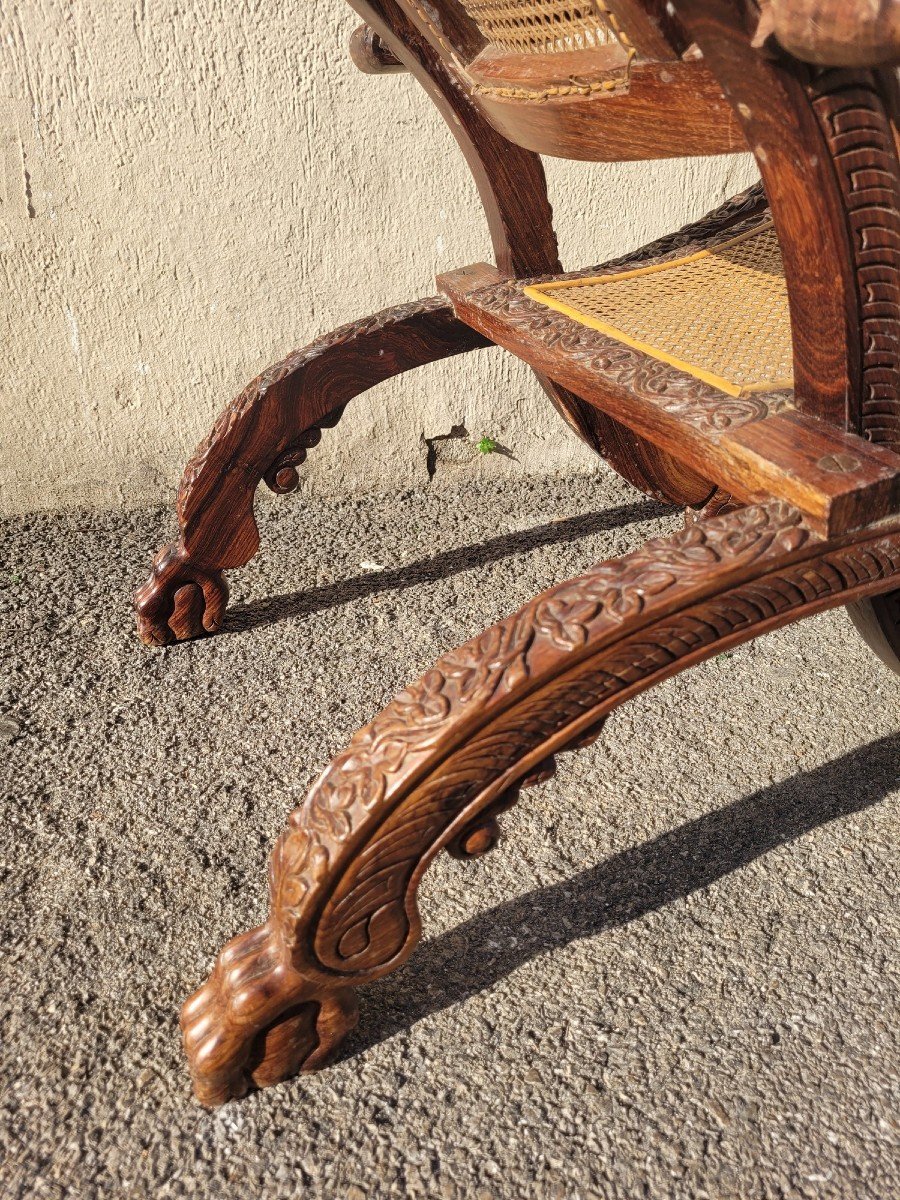 Fauteuil Pliant En Bois Sculpté, Inde XIXème Siècle-photo-7