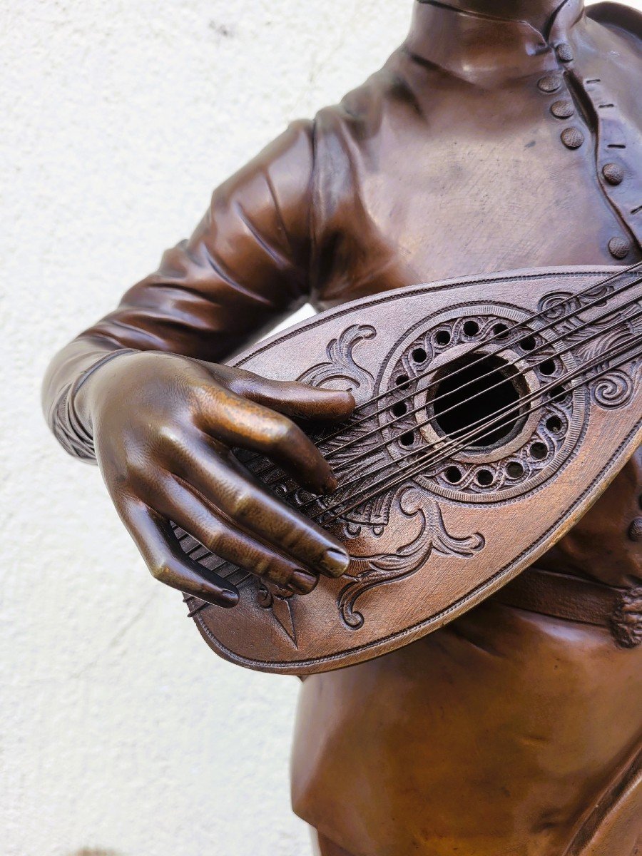 Paul Dubois, Le Chanteur Florentin du XVème siècle, Bronze Signé, XIXème Siècle-photo-2