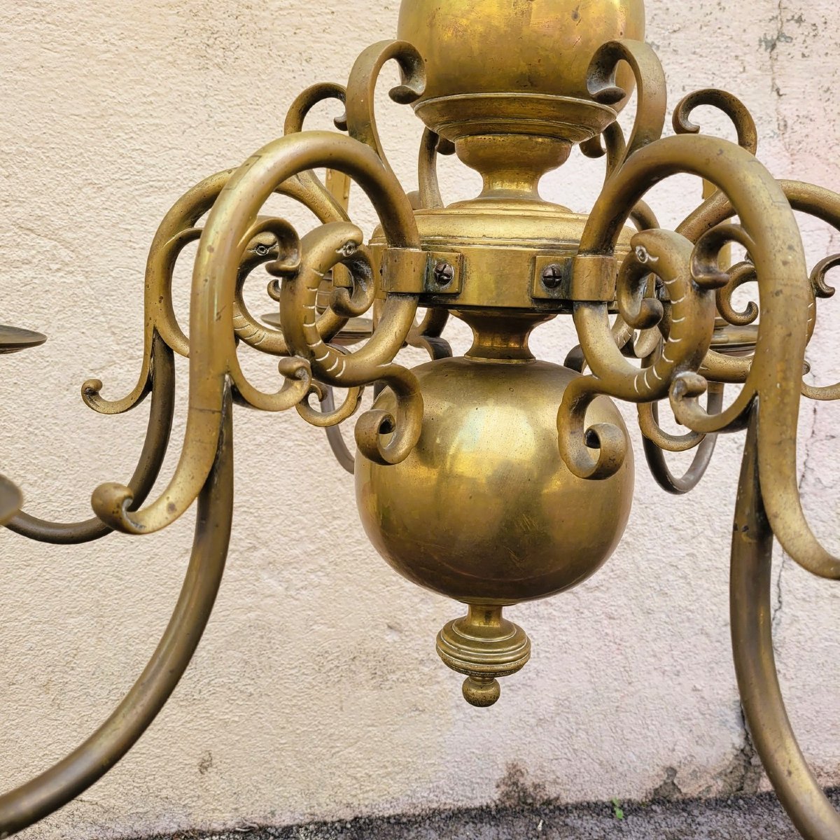 Lustre "hollandais" En Bronze, Début XXème Siècle-photo-3