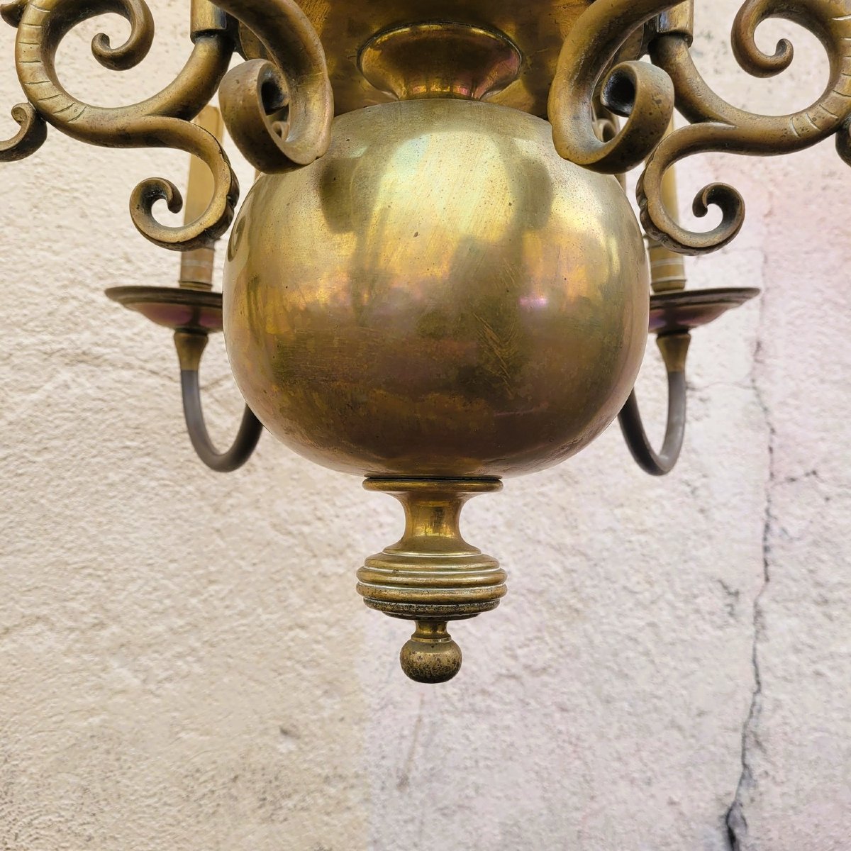 Lustre "hollandais" En Bronze, Début XXème Siècle-photo-4