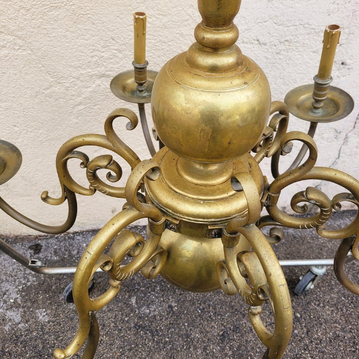 Lustre "hollandais" En Bronze, Début XXème Siècle-photo-5