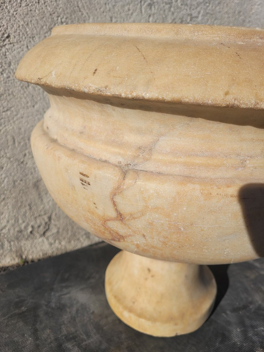 Vasque Sur Pied En Marbre Blanc, XIXème Siècle-photo-3