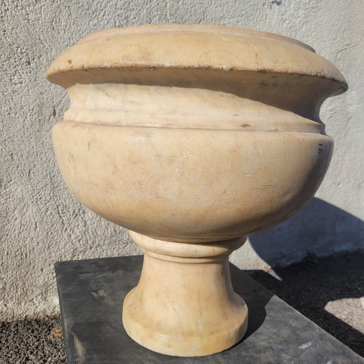Vasque Sur Pied En Marbre Blanc, XIXème Siècle-photo-2