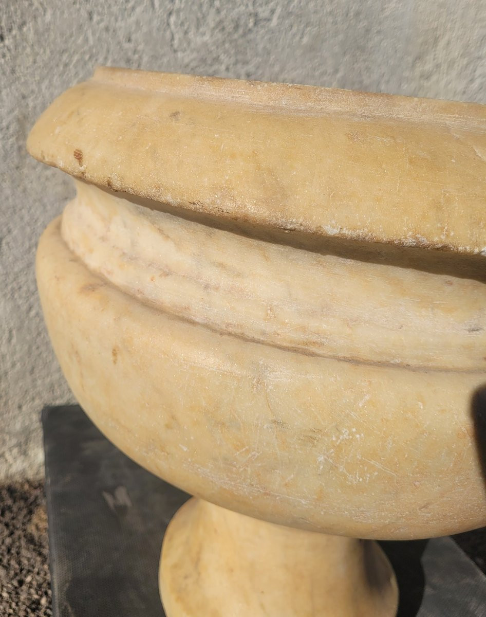 Vasque Sur Pied En Marbre Blanc, XIXème Siècle-photo-3