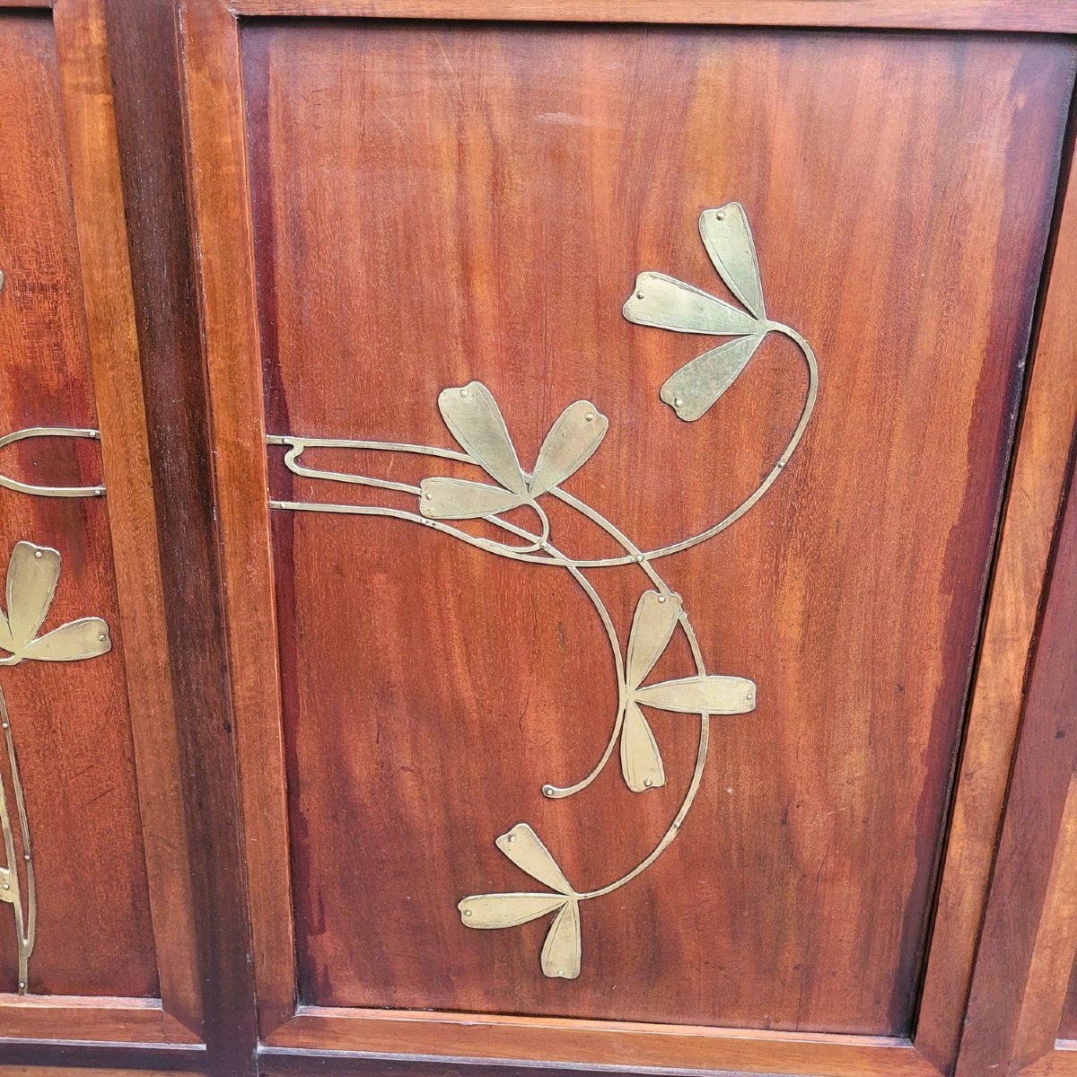 Art Nouveau Desk In Wood With Brass Decoration, Late 19th And Early 20th Century-photo-6