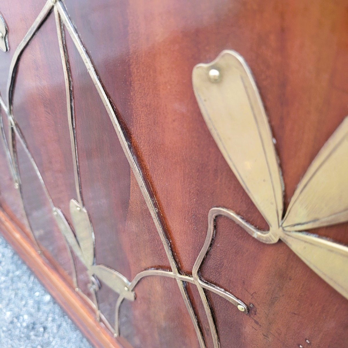 Art Nouveau Desk In Wood With Brass Decoration, Late 19th And Early 20th Century-photo-8