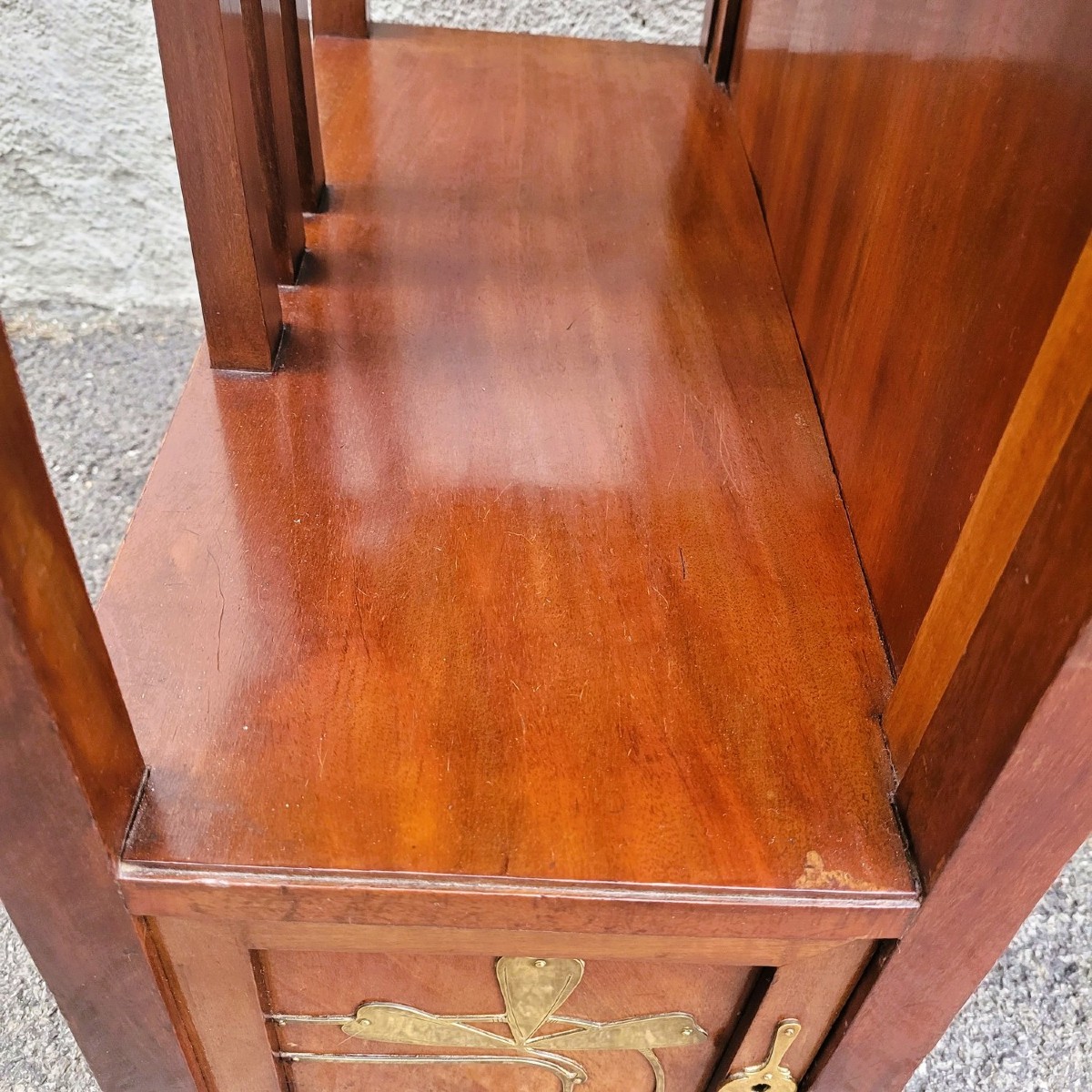 Art Nouveau Desk In Wood With Brass Decoration, Late 19th And Early 20th Century-photo-4