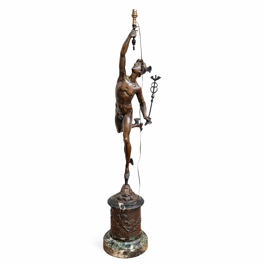  Mercure Volant, H92cm,  d'après Giambologna, Lampe en bronze, XIXème siècle