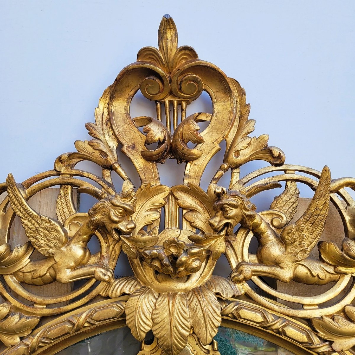 Large Oval Mirror In Gilded Wood, Napoleon III, 19th Century-photo-2