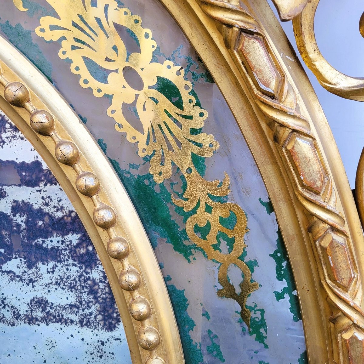 Large Oval Mirror In Gilded Wood, Napoleon III, 19th Century-photo-3
