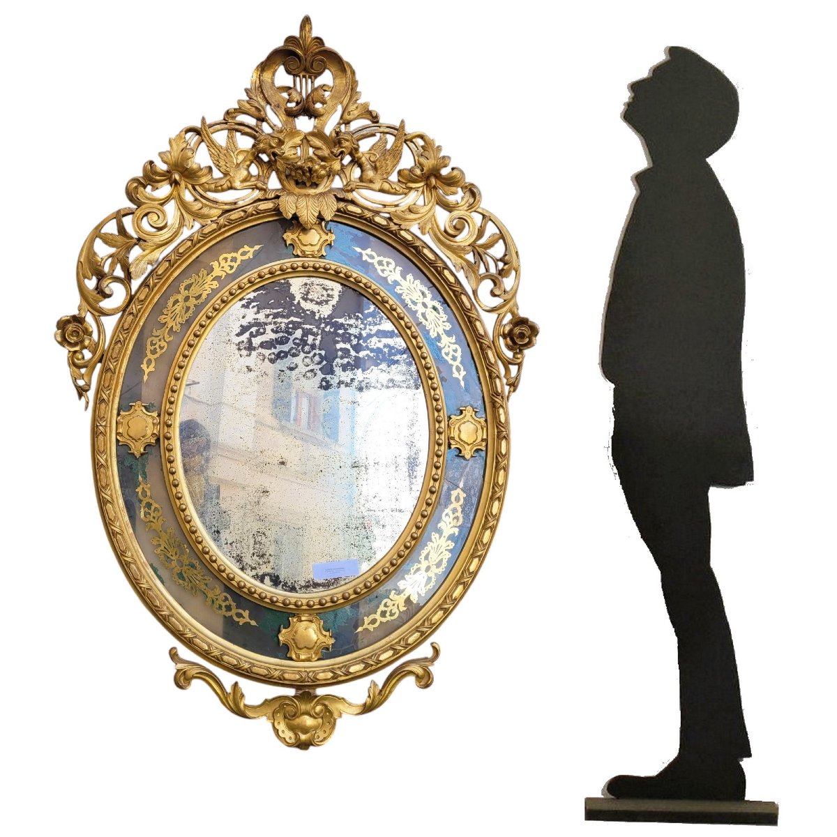 Large Oval Mirror In Gilded Wood, Napoleon III, 19th Century-photo-4