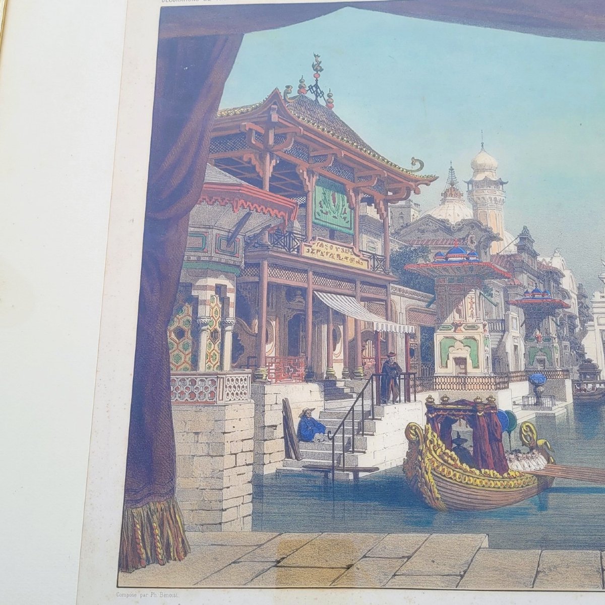 Set Of 3 Watercolored Engravings, Theater Decorations, 19th Century-photo-7