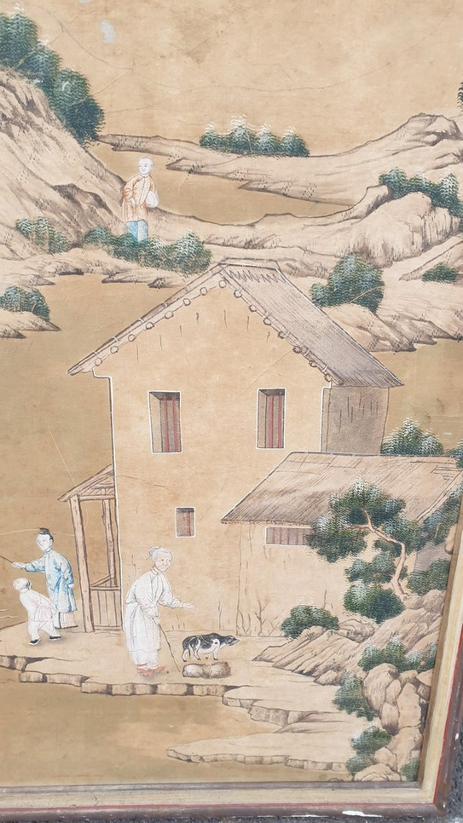 Papier peint d'un paysage chinois animé, XIXème siècle-photo-4