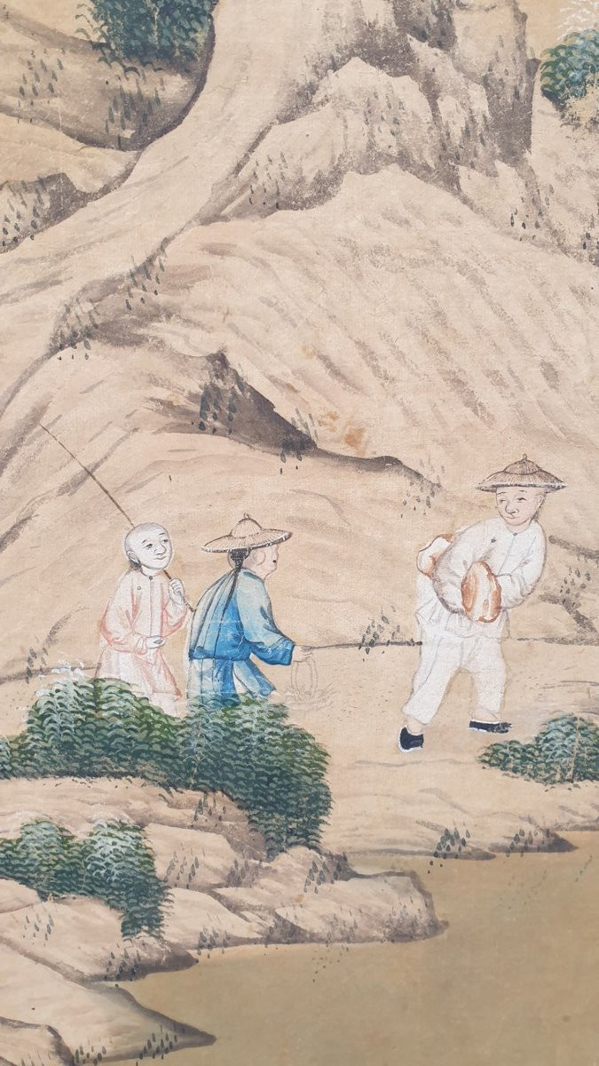 Papier peint d'un paysage chinois animé, XIXème siècle-photo-2