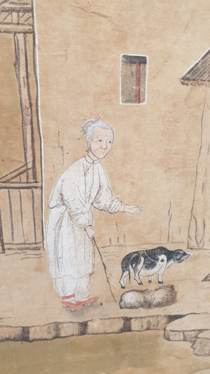 Papier peint d'un paysage chinois animé, XIXème siècle-photo-3