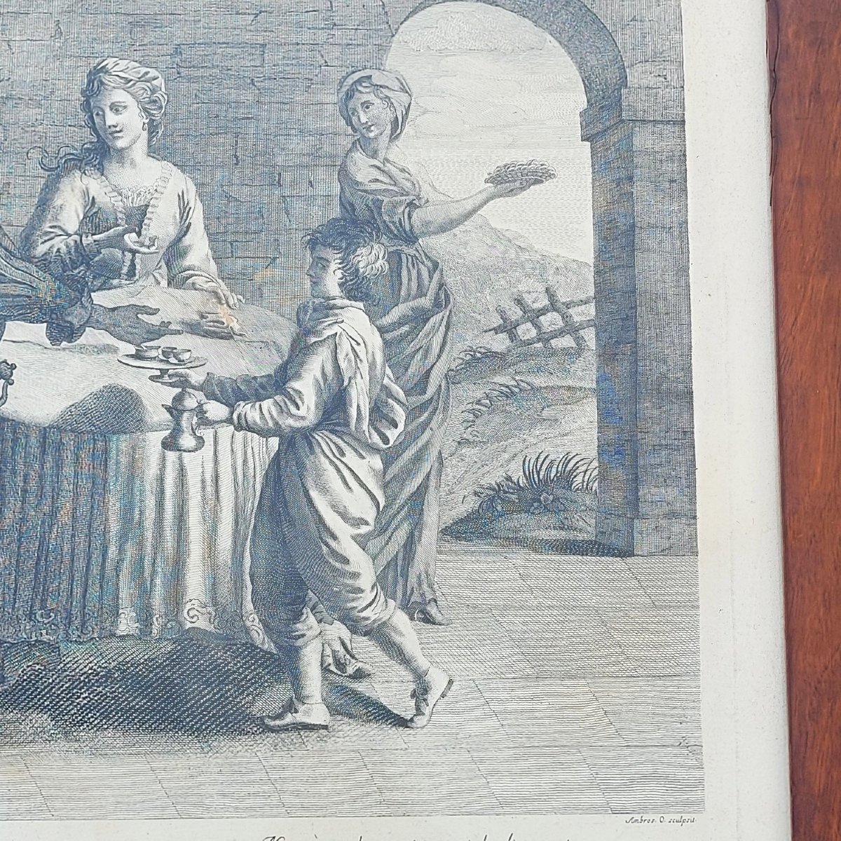 Scène d'intérieur, gravure encadrée, XIXème siècle-photo-2