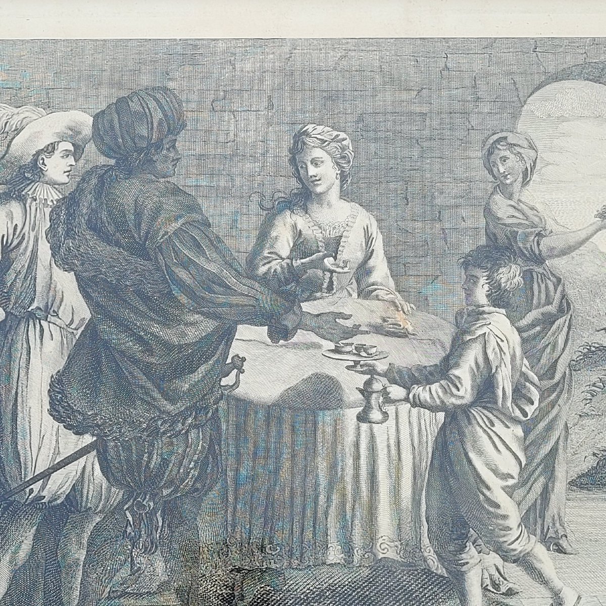 Scène d'intérieur, gravure encadrée, XIXème siècle-photo-3
