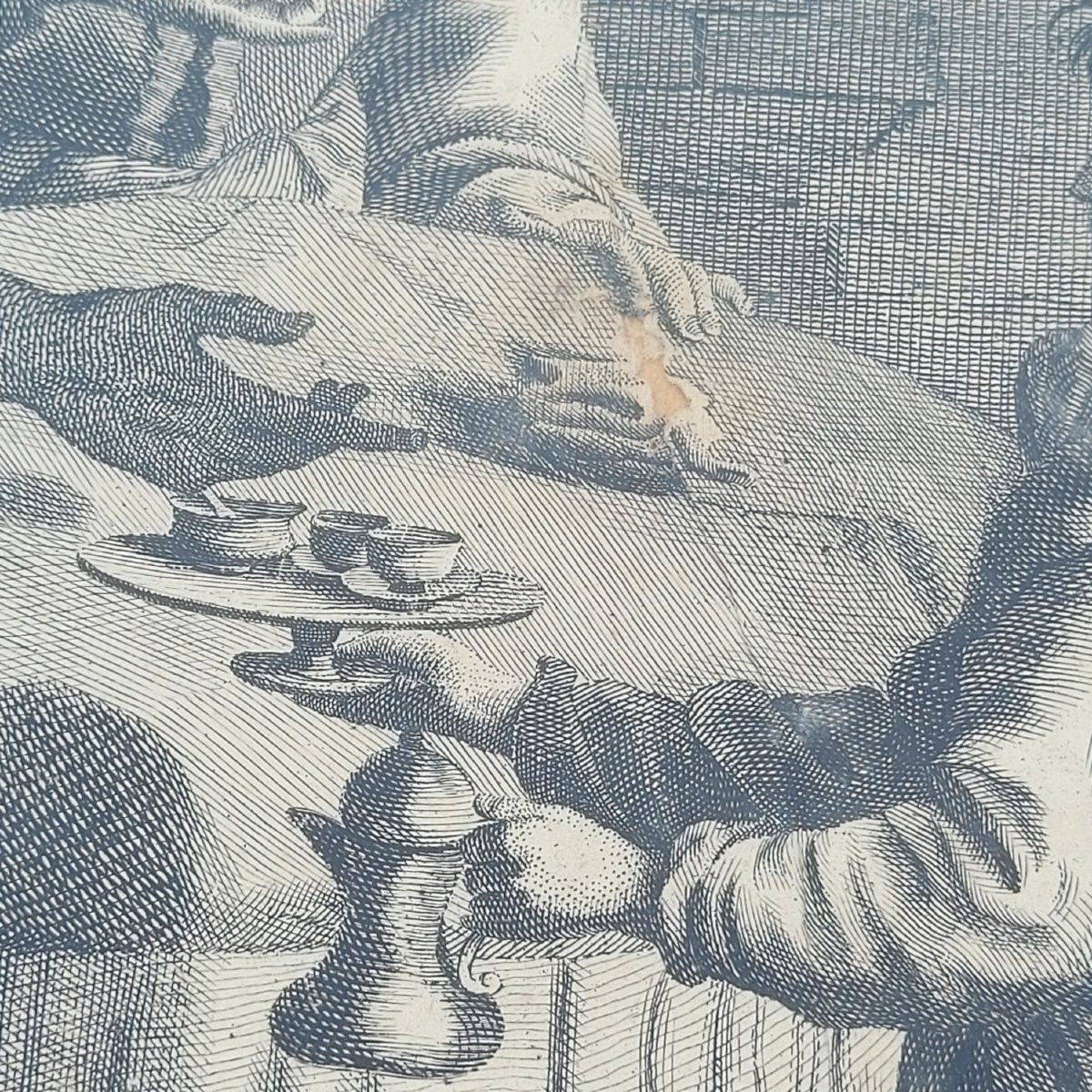 Scène d'intérieur, gravure encadrée, XIXème siècle-photo-3
