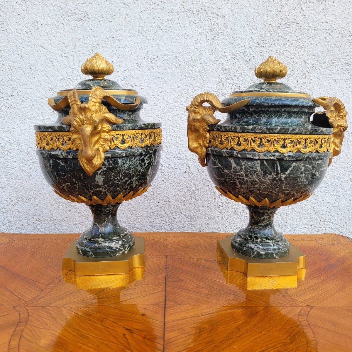 Pair Of Marble And Gilded Bronze Cassolettes, Napoleon III, 19th Century-photo-7