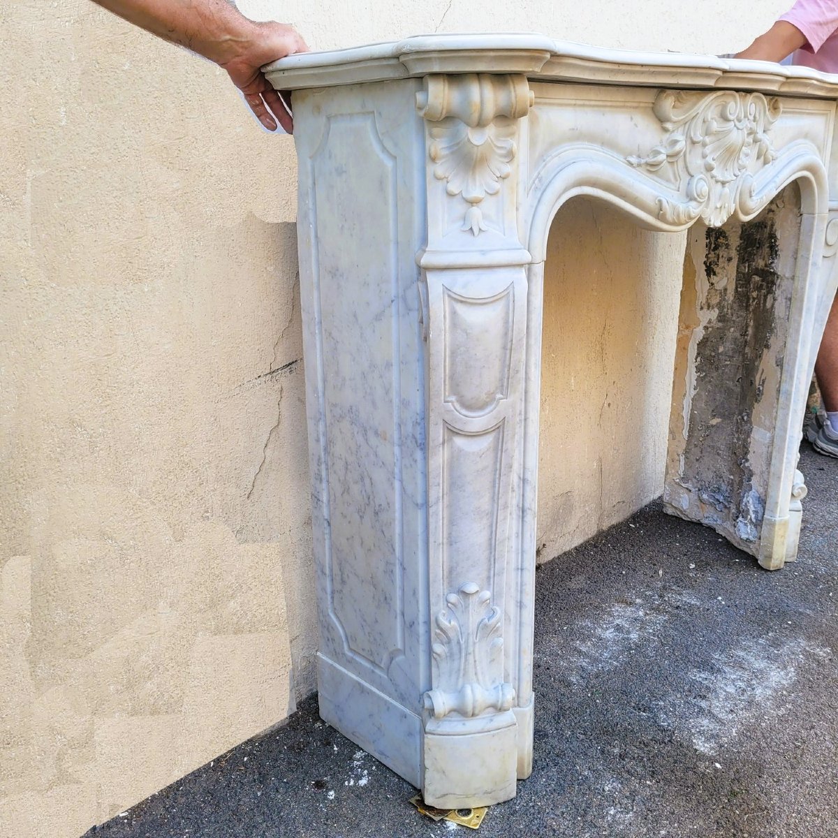 Cheminée en marbre blanc de style Louis XV, XIXème siècle-photo-2