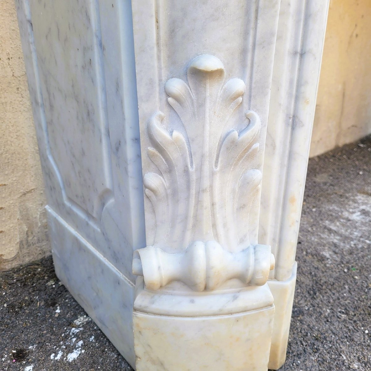 Cheminée en marbre blanc de style Louis XV, XIXème siècle-photo-3