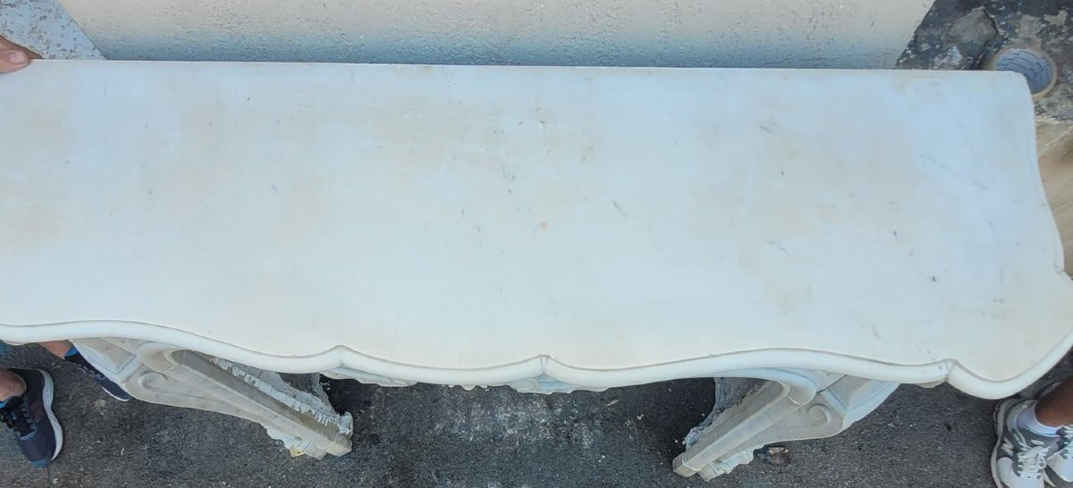 Cheminée en marbre blanc de style Louis XV, XIXème siècle-photo-4
