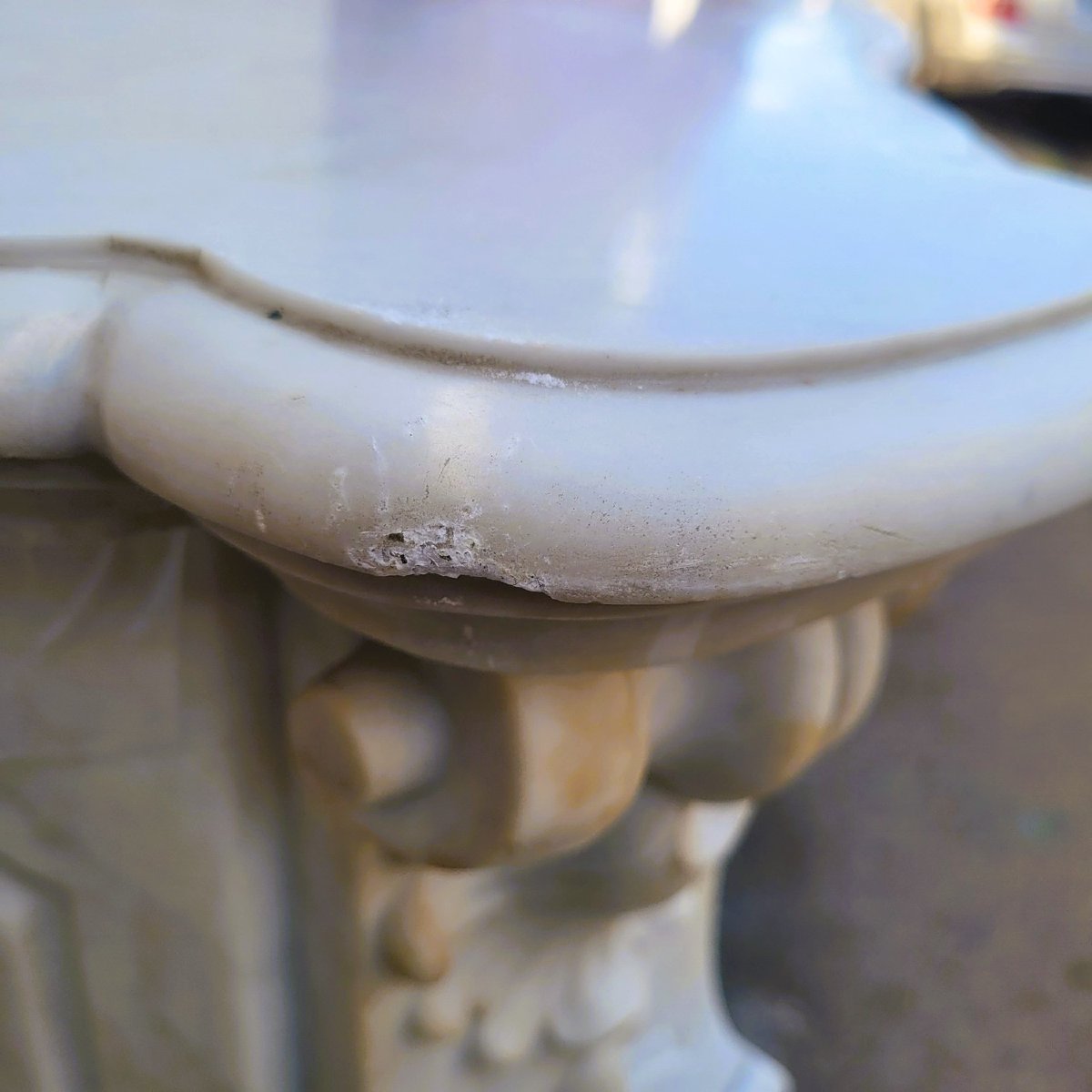 Cheminée en marbre blanc de style Louis XV, XIXème siècle-photo-6