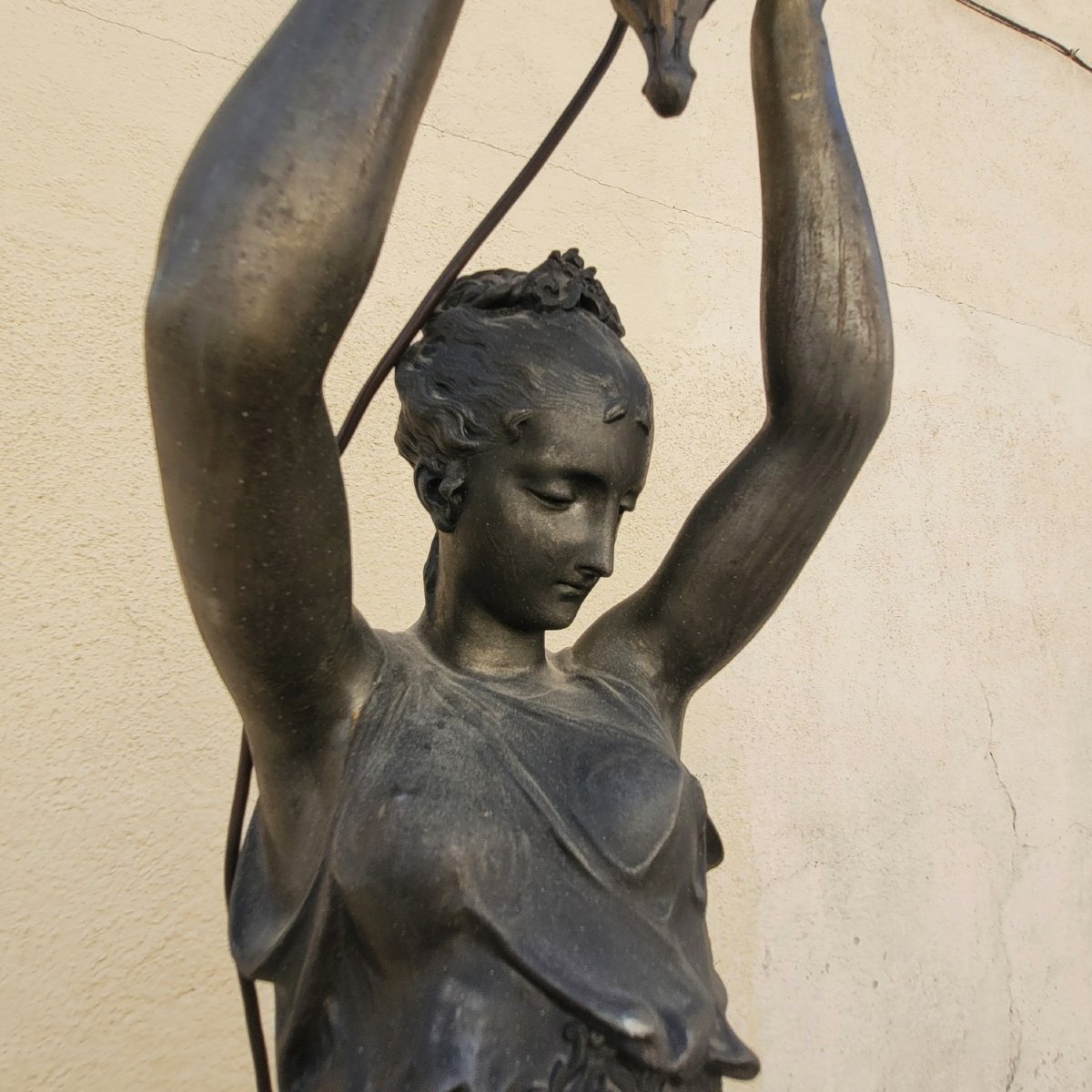 Torch Holder In Spelter On Its Column, Napoleon III, 19th Century-photo-3
