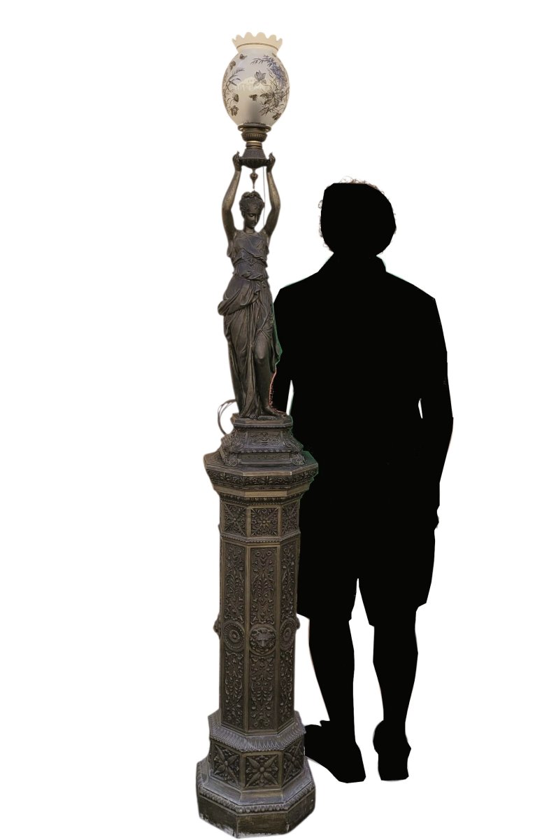 Torch Holder In Spelter On Its Column, Napoleon III, 19th Century-photo-4