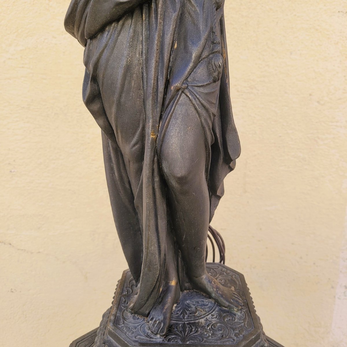 Torch Holder In Spelter On Its Column, Napoleon III, 19th Century-photo-1