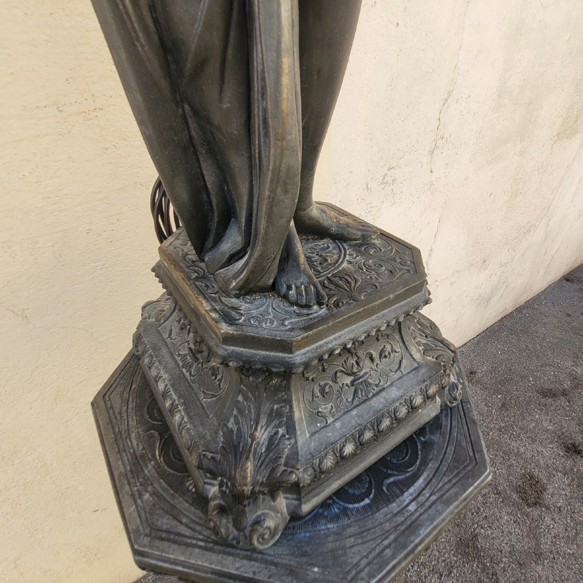 Torch Holder In Spelter On Its Column, Napoleon III, 19th Century-photo-2