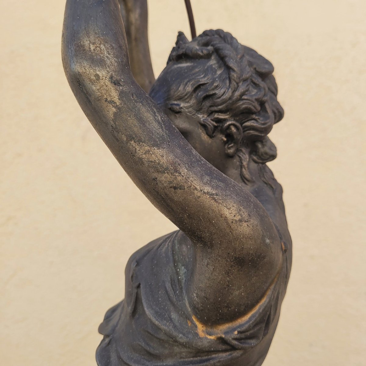 Torch Holder In Spelter On Its Column, Napoleon III, 19th Century-photo-3
