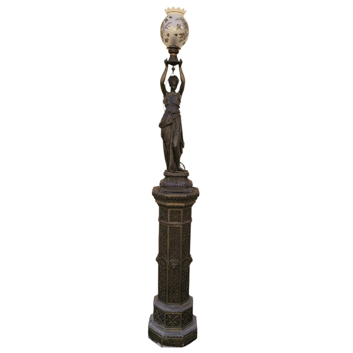 Torch Holder In Spelter On Its Column, Napoleon III, 19th Century