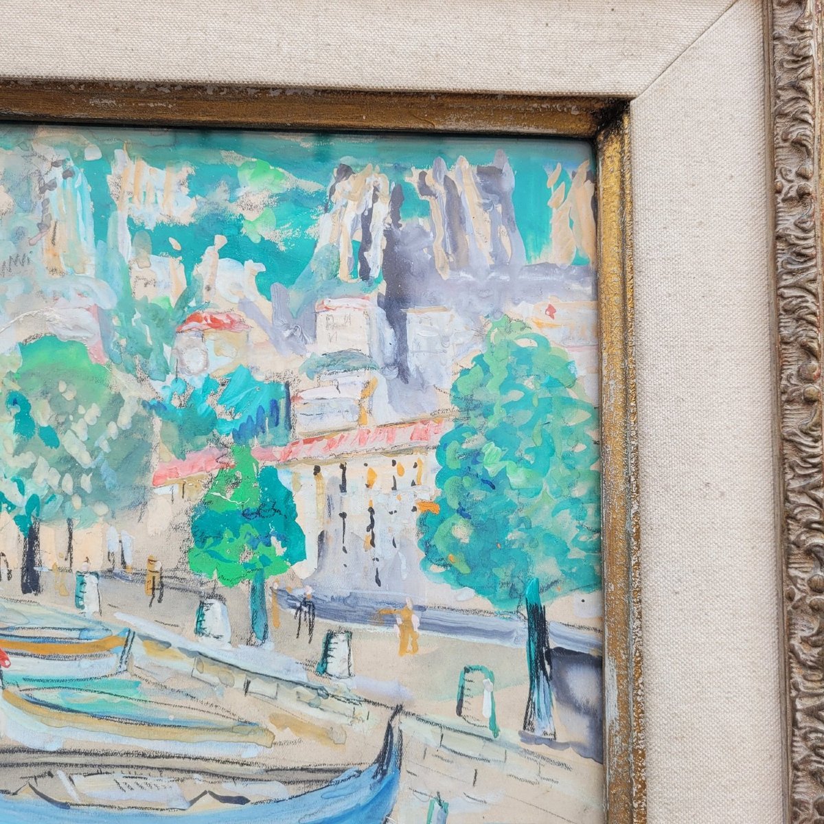 Lucien Genin, Port Of Villefranche Sur Mer, Framed Watercolor, Mid-20th Century-photo-3